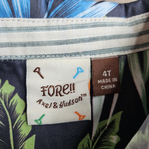 Fore! Axel & Hudson NEW Tropical Button Down Shirt Size 4T Hawaiian Leaves - Picture 3 of 4